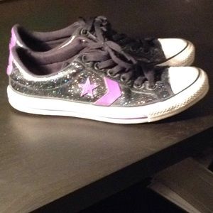 black and purple glitter converse